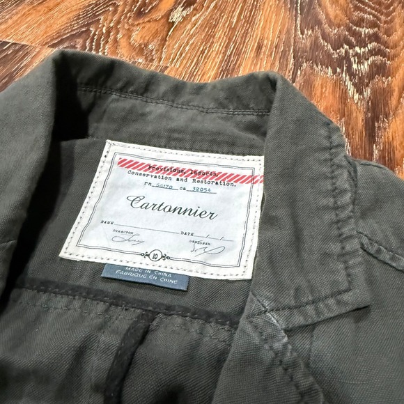 Cartonnier Anthropologie Womens 10 Olive Green Cotton Linen Utility Field Jacket - Picture 8 of 10